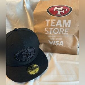 San Francisco 49ers black on black fitted hat, size 7 1/4 -  NWT